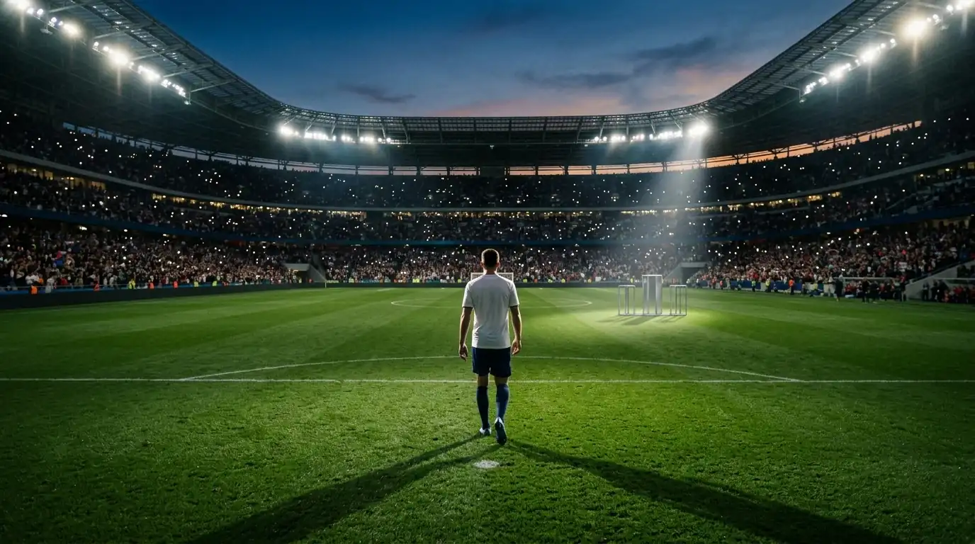 Sfeerbeeld van de WK 2026-trofee-ambitie: een stadion tijdens een beslissende avond in de knock-outfase