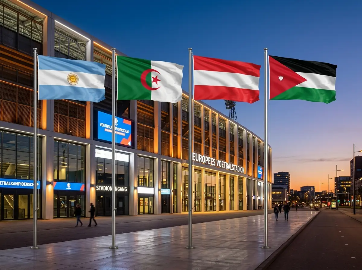 Overzicht van WK 2026 Groep J met de vlaggen van Argentinië, Algerije, Oostenrijk en Jordanië