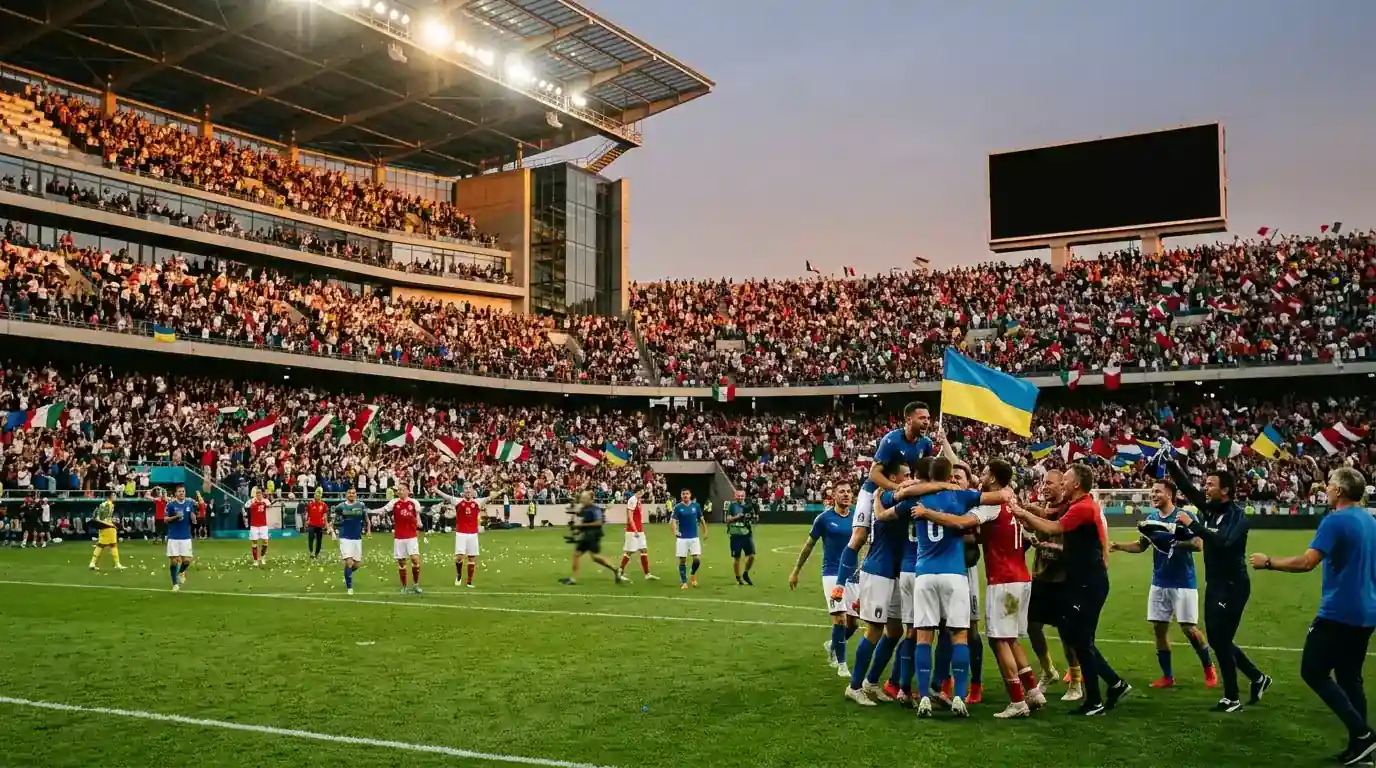 Overzicht van de WK 2026 uitslagen van 26 juni met stadionsfeer en scorebord onder avondlicht